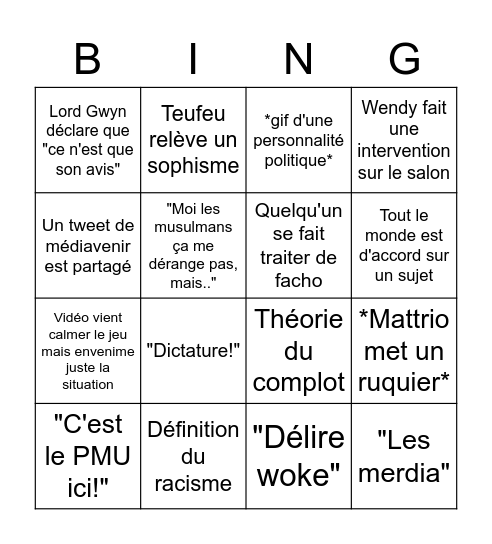 Bingolitique Bingo Card