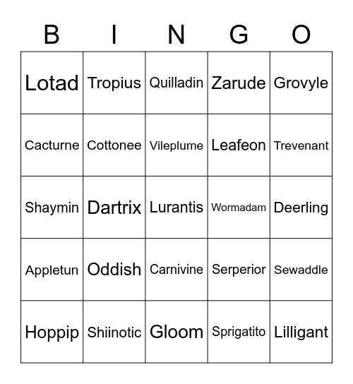 Xin Round 1 (Grass Types) Bingo Card