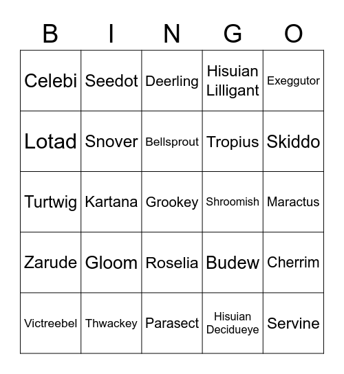 Xin Round 2 (Grass Types) Bingo Card