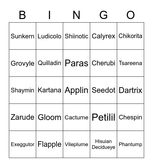 Miso Round 2 (Grass Types) Bingo Card