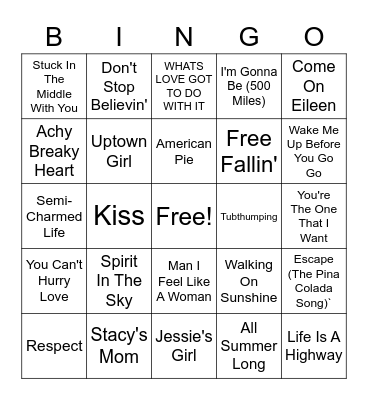 Songs To Sing In The Car Bingo Card
