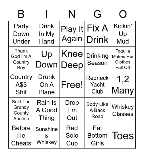 Country Hoedown Bingo Card