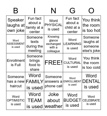 First Program Leadership Meeting of the Year BINGO Card