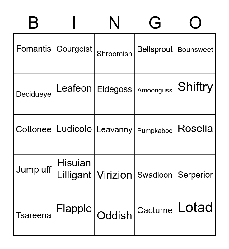 Nessetti Round 2 [Grass types] Bingo Card