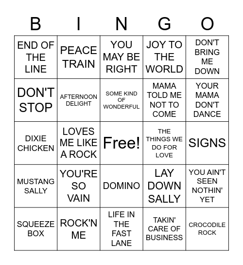 Good Times Great Oldies Bingo Card