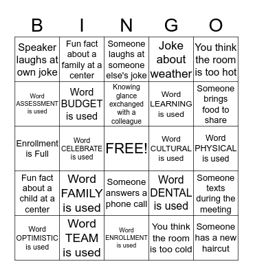 First Program Leadership Meeting of the Year BINGO Card