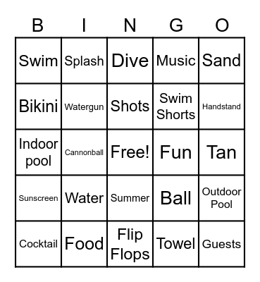 Swim Day Bingo Card