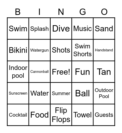 Swim Day Bingo Card