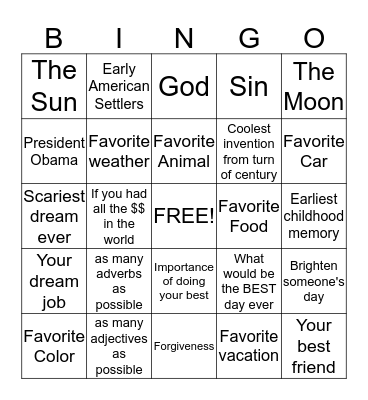Paragraph BINGO Card