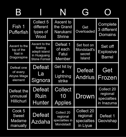 Genshin Bingo Card