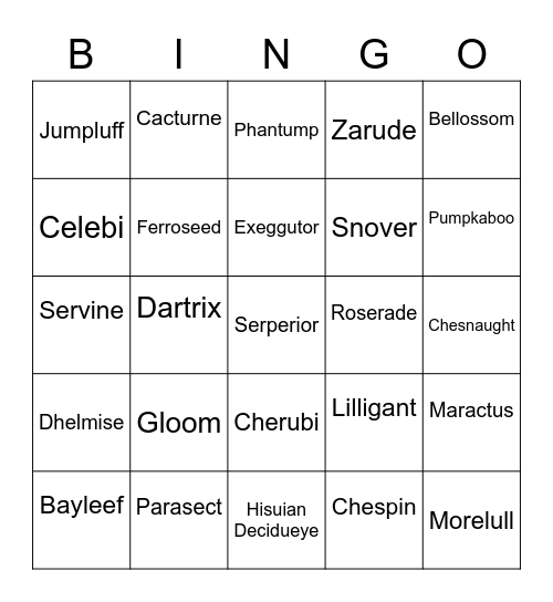 Ralfonic Round 1 [Grass types] Bingo Card