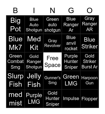 Fortnite bingo Card