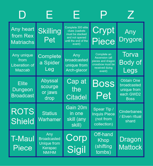 Cheap Deepz Bingo Card