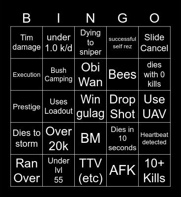 Big Puffer Warzone Bingo Card
