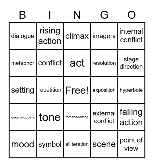 ELAR Bingo Card