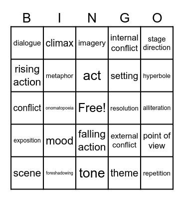 ELAR Bingo Card