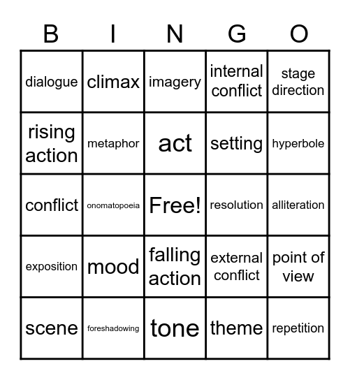 ELAR Bingo Card