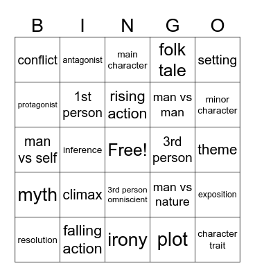 Story Elements Bingo Card