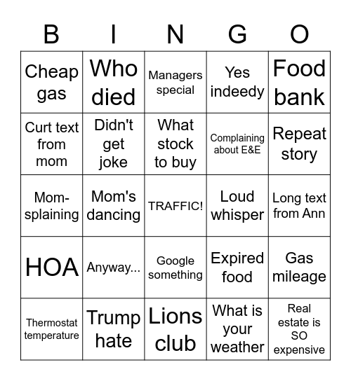 Strunk Bingo Card