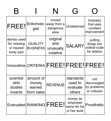 Logan's Vocabulary Bingo Card