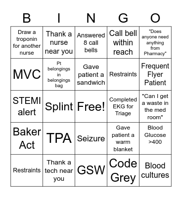 Nurse's Week Bingo Card