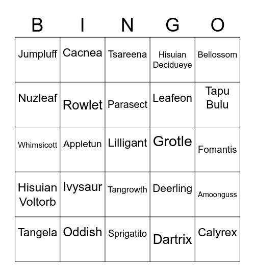Torchic Round 1 [Grass types] Bingo Card