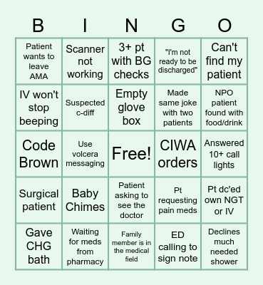 Nurse's Week Bingo Card