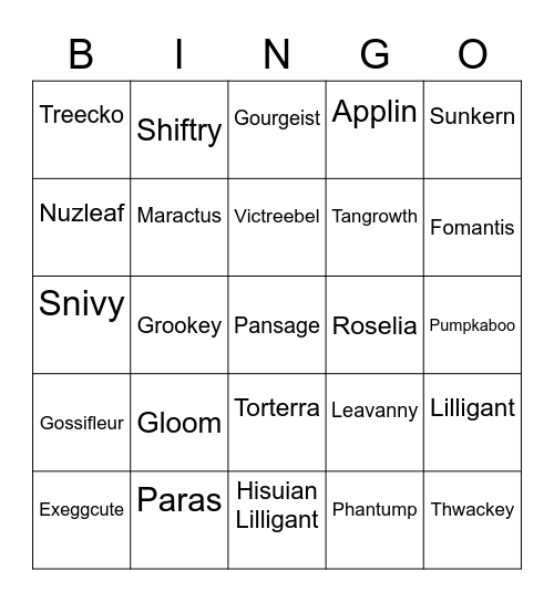 Jet Round 1 [Grass types] Bingo Card