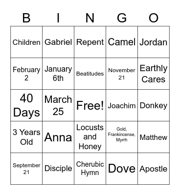 CHURCH SCHOOL REVIEW BINGO Card