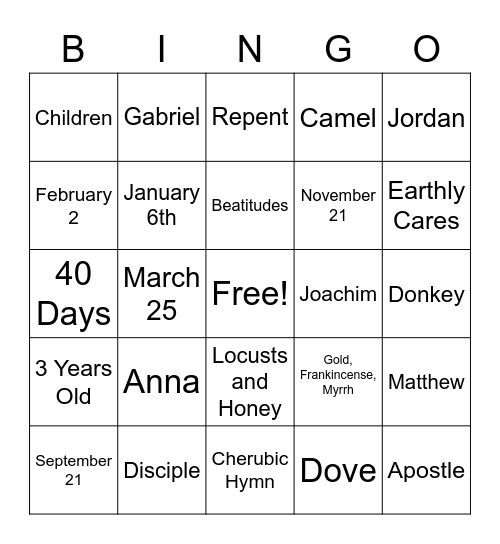 CHURCH SCHOOL REVIEW BINGO Card