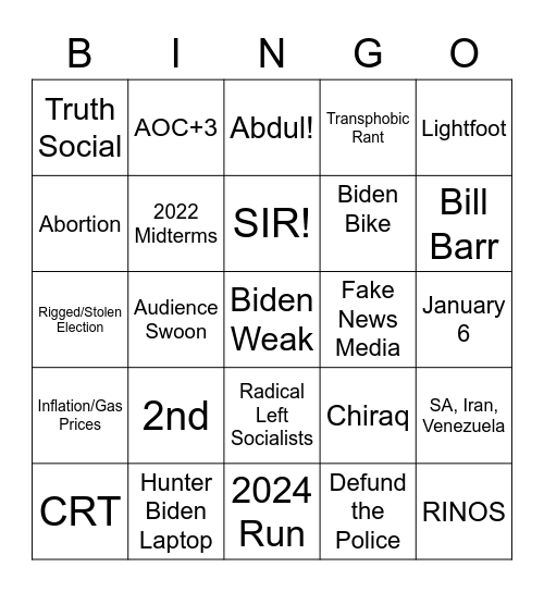 Trump Bingo Card