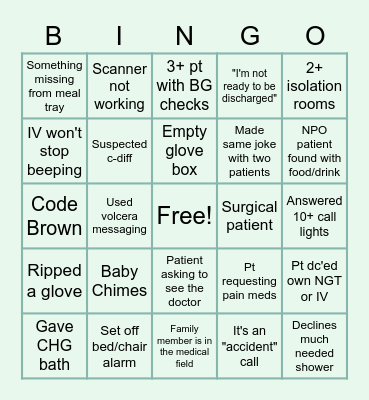Nurse's Week Bingo Card