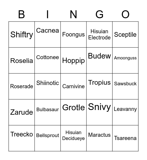 Skull Round 1 [Grass types] Bingo Card