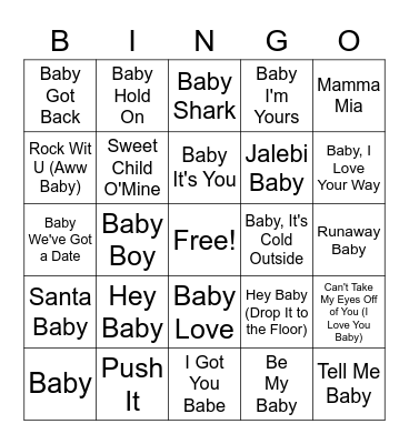 August's Baby Shower Bingo Card