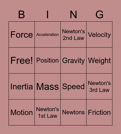Force and Motion Review Bingo Card
