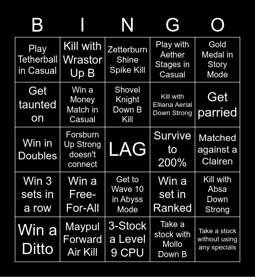 Rivals of Aether Bingo Card