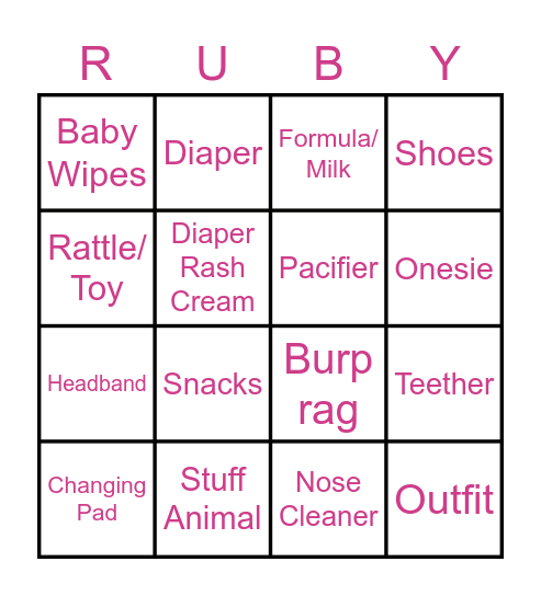 Diaper Bag Bingo Card