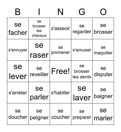 LES VERBES REFLECHIS Bingo Card