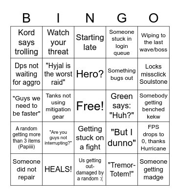 Hyjal Bingo Card