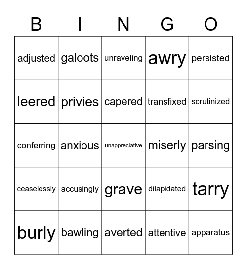 Vocabulary Bingo Card