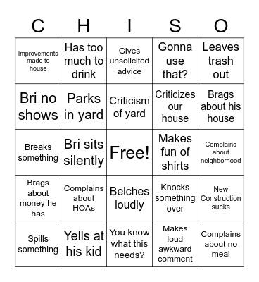 Chiso! Bingo Card