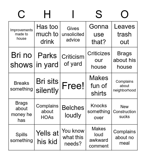 Chiso! Bingo Card