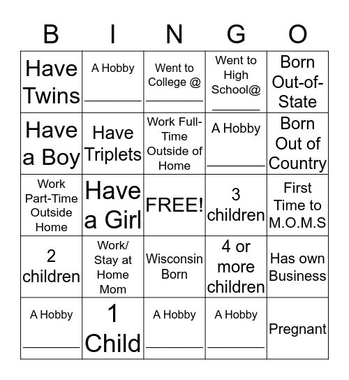 M.O.M.S. Bingo Card