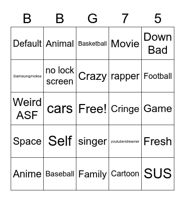 BBG Bingo Card