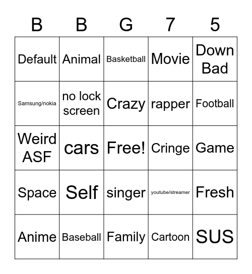 BBG Bingo Card