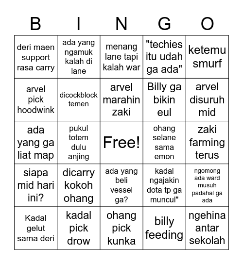 Dota di BL Bingo Card