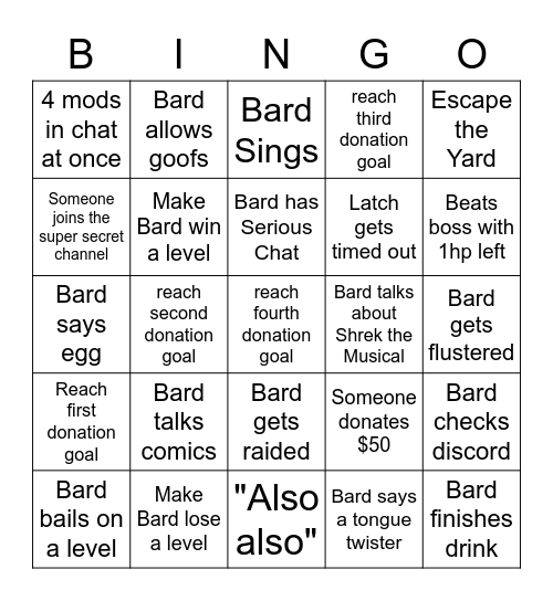 Bard's Bingo Card Bingo Card