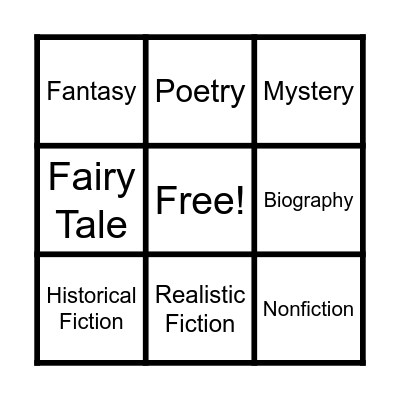 Different Genre Bingo Card