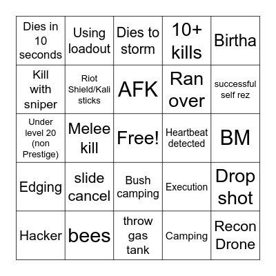warzone Bingo Card
