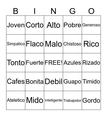 Spanish Bingo Card